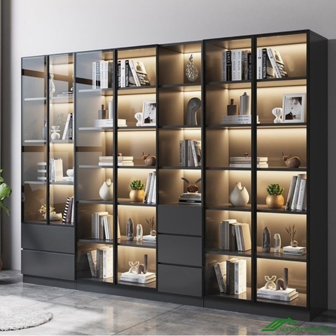 Kệ sách kết hợp cửa kính sang trọng - KS 10
