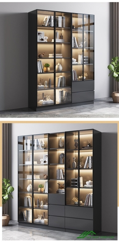 Kệ sách kết hợp cửa kính sang trọng - KS 10