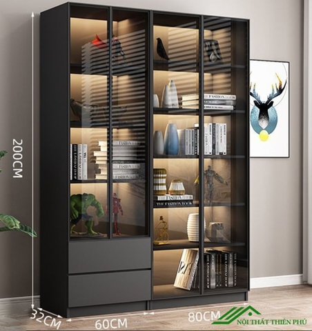 Kệ sách kết hợp cửa kính sang trọng - KS 10