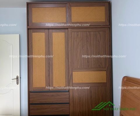 Tủ áo cửa lùa điểm cánh mây nổi bật - QA 96