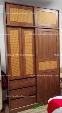 Tủ áo cửa lùa điểm cánh mây nổi bật - QA 96