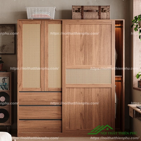 Tủ áo cửa lùa điểm cánh mây nổi bật - QA 96