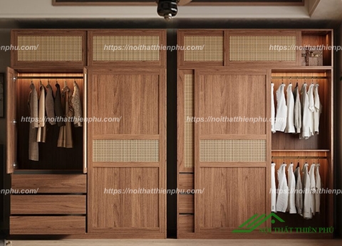 Tủ áo cửa lùa điểm cánh mây nổi bật - QA 96