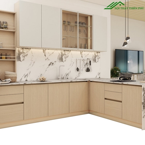 Tủ bếp chữ L hiện đại gỗ công nghiệp - TB 22