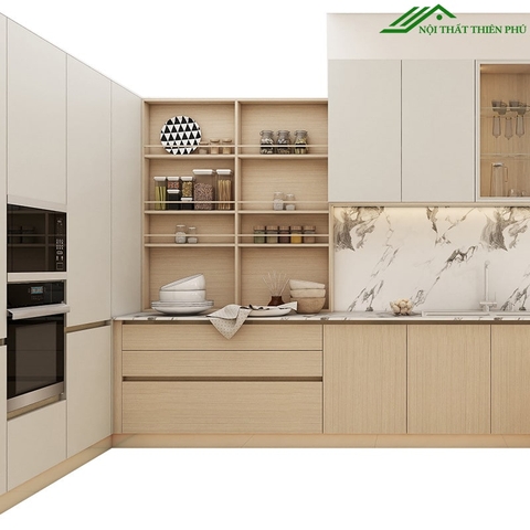 Tủ bếp chữ L hiện đại gỗ công nghiệp - TB 22