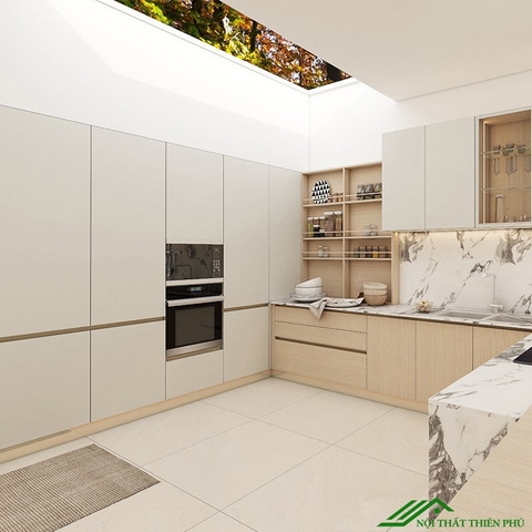 Tủ bếp chữ L hiện đại gỗ công nghiệp - TB 22