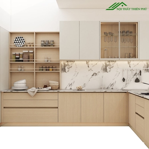 Tủ bếp chữ L hiện đại gỗ công nghiệp - TB 22
