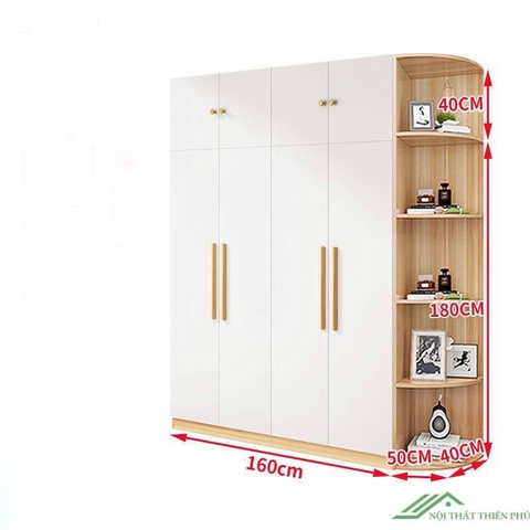 Tủ Quần Áo 4 Cánh Mở Có Kệ Góc Hiện Đại - QA 56