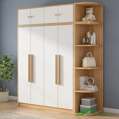Tủ Quần Áo 4 Cánh Mở Có Kệ Góc Hiện Đại - QA 56