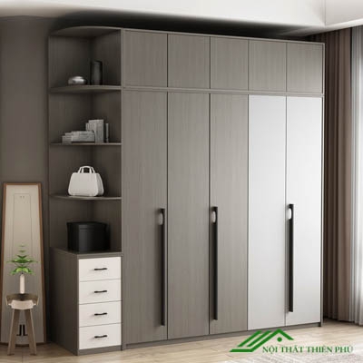 Tủ Quần Áo 5 Cánh Mở Có Kệ Góc Đẹp - QA 58