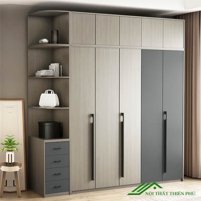Tủ Quần Áo 5 Cánh Mở Có Kệ Góc Đẹp - QA 58