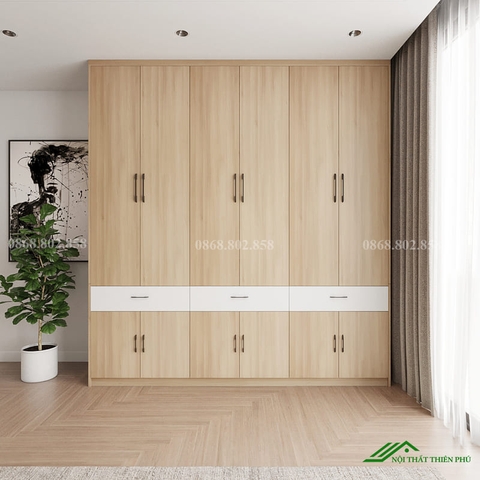 Tủ quần áo gỗ 6 cánh mở gập - QA 86