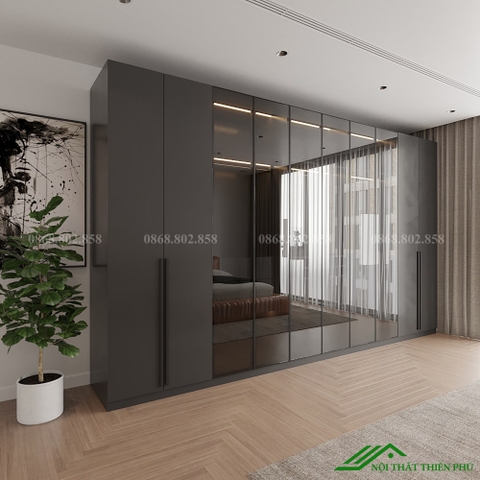 Mẫu tủ quần áo cánh kính đơn giản - TK 14