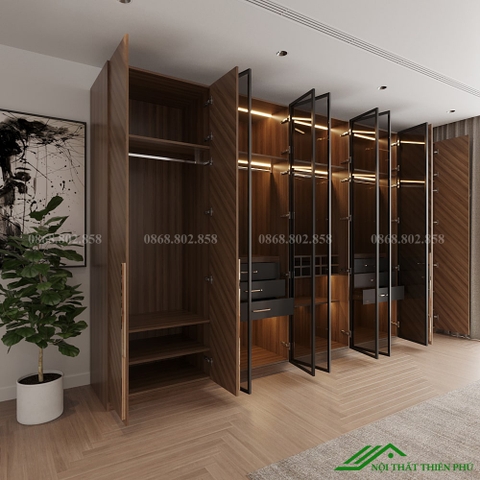 Mẫu tủ quần áo cánh kính đơn giản - TK 14