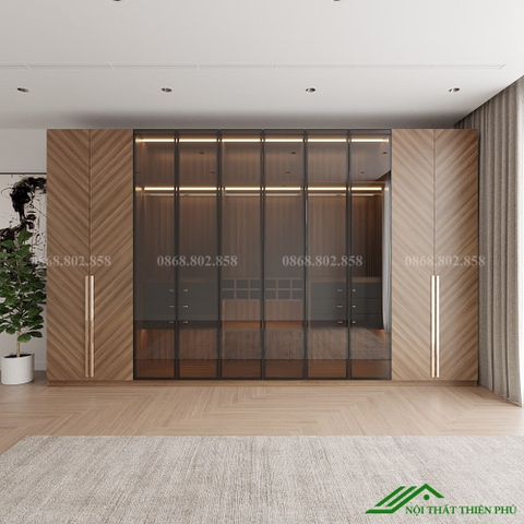 Mẫu tủ quần áo cánh kính đơn giản - TK 14