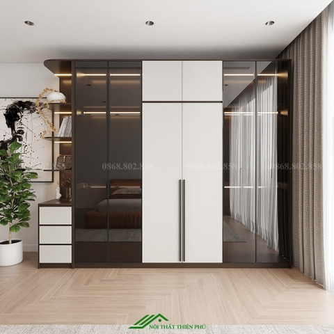 Tủ quần áo cánh kính có đèn led - TK 15