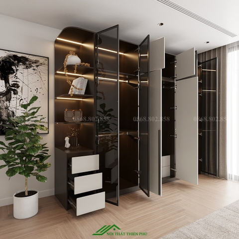 Tủ quần áo cánh kính có đèn led - TK 15