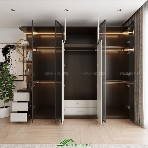 Tủ quần áo cánh kính có đèn led - TK 15