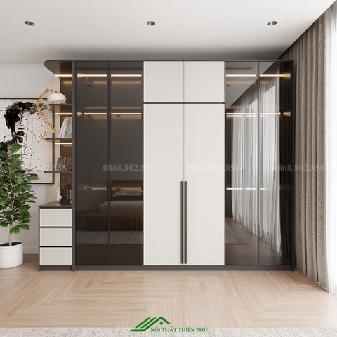 Tủ quần áo cánh kính có đèn led - TK 15