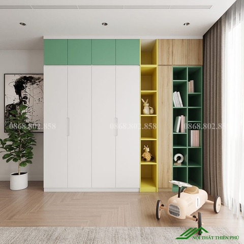 Tủ quần áo kết hợp kệ trang trí - QA 92