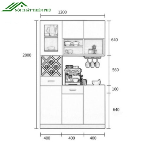 Tủ rượu kiêm vách ngăn trang trí gỗ MDF - TR 20
