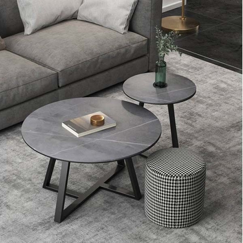 Bàn trà, bàn sofa đôi mặt đá tròn - BT 82