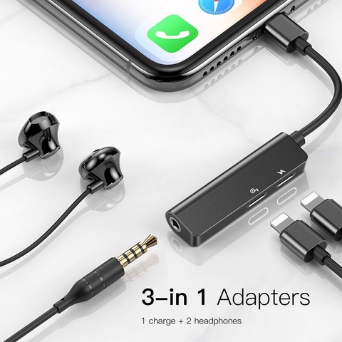 Cáp Chuyển Cổng Baseus L52 Lightning Sang Dual Lightning + Audio AUX 3.5mm Cho iPhone / iPad