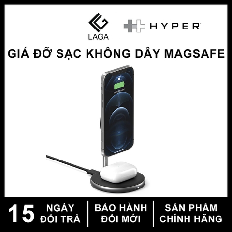 Bộ Giá Đỡ Sạc Không Dây Magsafe HYPER HyperJuice Magnetic 2 Trong 1 iPhone 13 Series / iPhone 12 Series / AirPods - HJ461