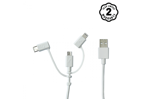 Cáp Sạc 3 Đầu Energizer USB-C Lightning Micro-USB Dài 1.2m - C11UBX3CFWH4