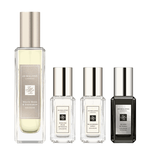 Jo Malone London White Moss & Snowdrop Scent Pairing Collection (White Moss & Snowdrop 30ml, Myrrh & Tonka 9ml, English Pear & Freesia 9ml, Blackberry & Bay 9ml)