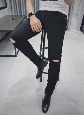 QUẦN JEANS ĐEN RÁCH GỐI