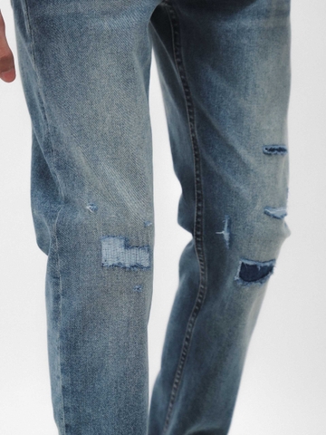QUẦN JEANS XANH WASH ÉP VÁ ZICZAC
