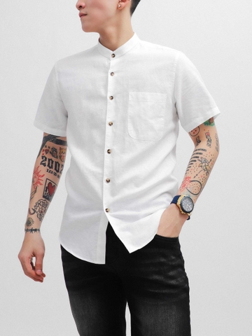 ÁO SM CỔ TRỤ DEFOXX LINEN COTTON