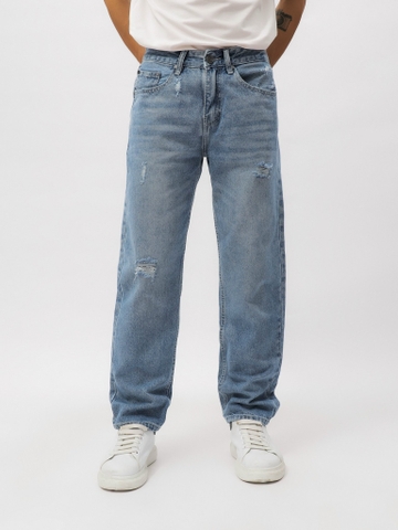 QUẦN JEANS LEMBOX RELAXED-FIT XANH WASH RÁCH