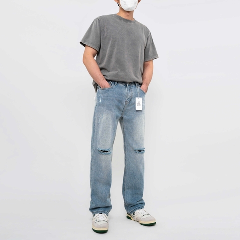 QUẦN JEANS R&G XANH RÁCH GỐI RELAX FIT