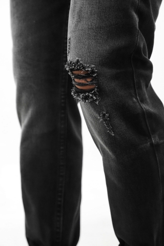 QUẦN JEANS DEFOXX XÁM ĐEN WASH RÁCH