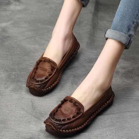 GIÀY DA BÒ HANDMADE ĐẾ CAO SU G16 ( TẶNG VÒNG RETRO)