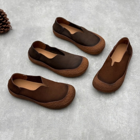 GIÀY DA BÒ HANDMADE ĐẾ CAO SU G34 ( TẶNG VÒNG RETRO)