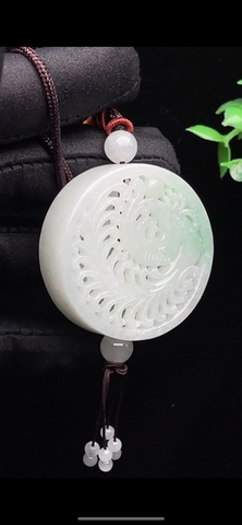 NT1201 Ngọc bội Phượng Hoàng chạm lộng ngọc phỉ thuý tự nhiên (jadeite A)