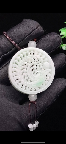 NT1201 Ngọc bội Phượng Hoàng chạm lộng ngọc phỉ thuý tự nhiên (jadeite A)