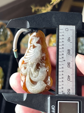 NT1232 Mặt Phượng Hoàng huyết  ngọc phỉ thuý tự nhiên ( Jadeite A)