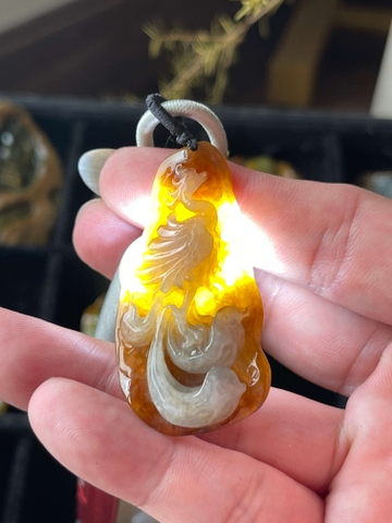 NT1232 Mặt Phượng Hoàng huyết  ngọc phỉ thuý tự nhiên ( Jadeite A)