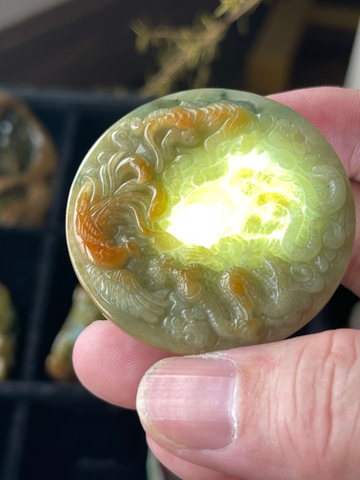 NT1234 Ngọc bội tứ linh hoàng phỉ ngọc phỉ thuý tự nhiên ( Jadeite A)