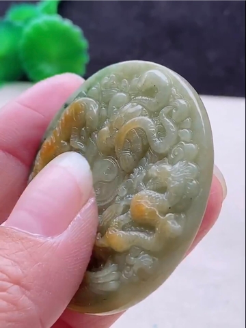 NT1234 Ngọc bội tứ linh hoàng phỉ ngọc phỉ thuý tự nhiên ( Jadeite A)