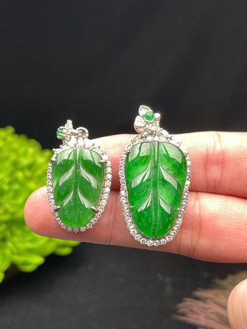 NT1293 Lá bồ đề  ngọc phỉ thuý lục đế vương tự nhiên(Jadeite A)