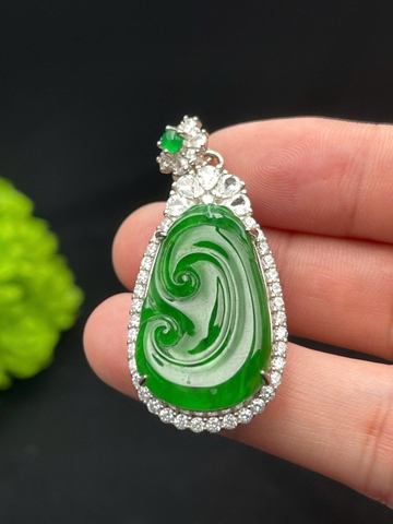 NT1294 Mặt dây NHƯ Ý ngọc phỉ thuý  lục đế vương tự nhiên(Jadeite A)