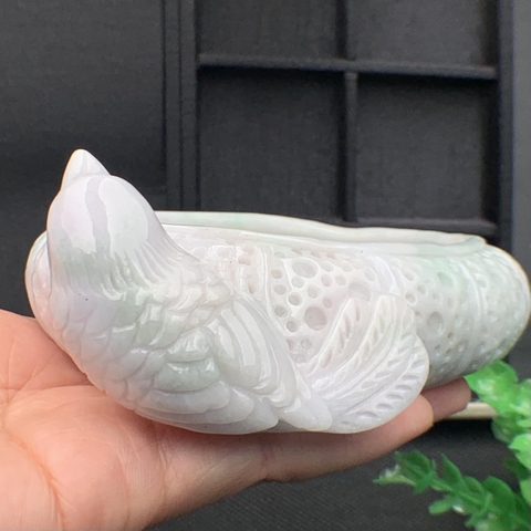 GẠT TÀN bạch ngọc phỉ thúy tự nhiên (Jadeite A) -NT576