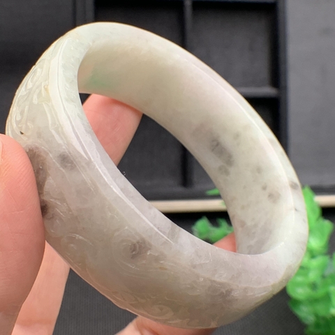 VÒNG TAY ni57 CHẠM NHƯ Ý BẢN TO  ngọc phỉ thúy tự nhiên (Jadeite A) -NT599