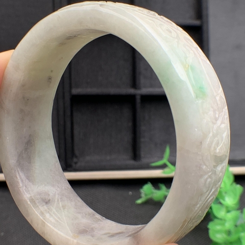 VÒNG TAY ni57 CHẠM NHƯ Ý BẢN TO  ngọc phỉ thúy tự nhiên (Jadeite A) -NT599