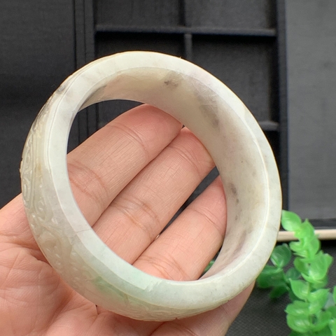 VÒNG TAY ni57 CHẠM NHƯ Ý BẢN TO  ngọc phỉ thúy tự nhiên (Jadeite A) -NT599